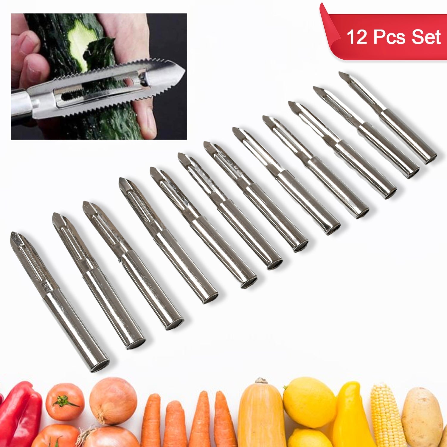 Stainless Steel Peeler Set – Multi-Purpose Handle for Peeling & Shredding (12 Pcs Set) Stainless Steel Peeler Set – Multi-Purpose Handle for Peeling & Shredding (12 Pcs Set)